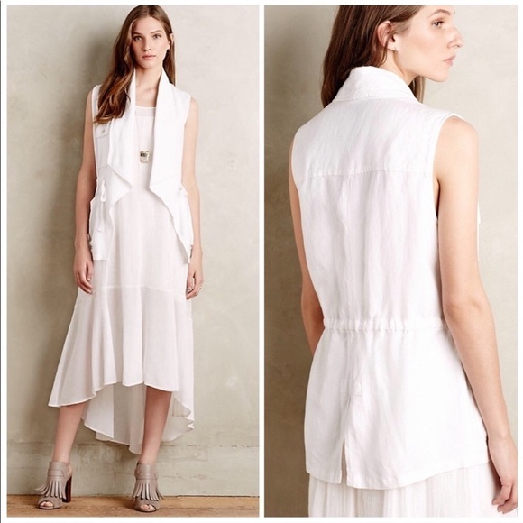 Sanctuary Tencel Drape White Drawstring Linen Vest - Picture 1 of 8